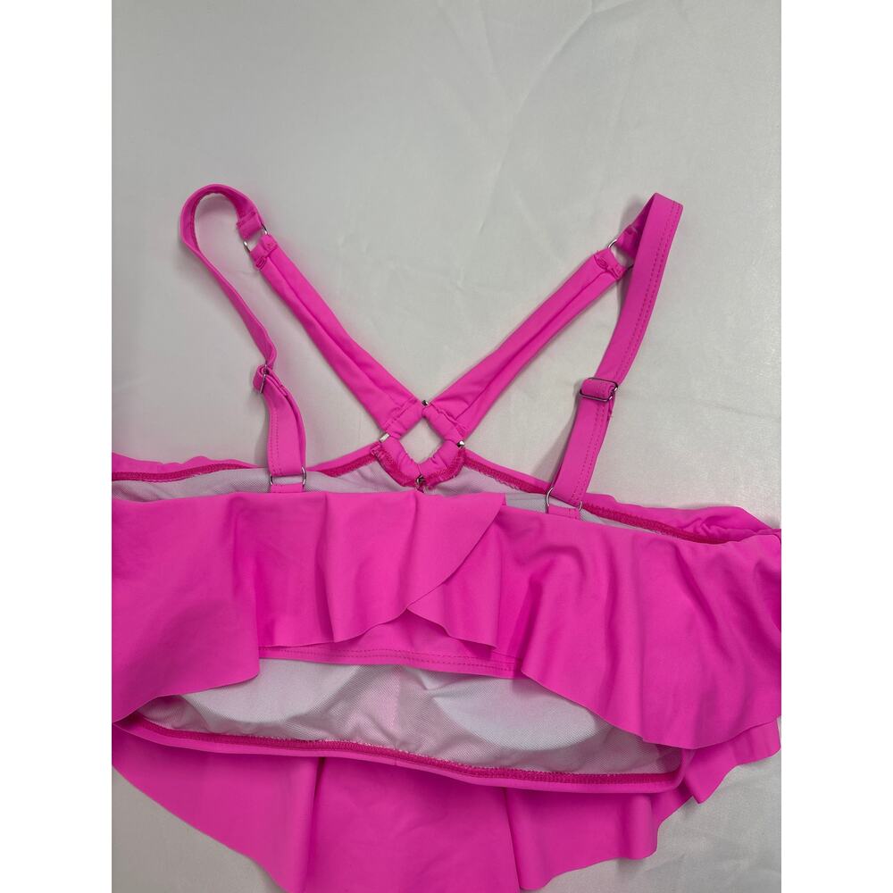 NEW Women’s pink two piece swimsuit bikini set Sz Large high cut leg ruffle trim - Picture 8 of 8